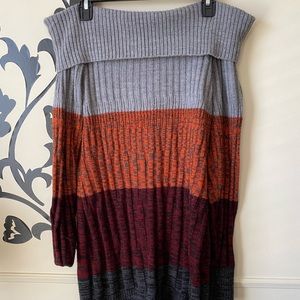 Off the Shoulder or Cowl Multicolored Sweater Dress.